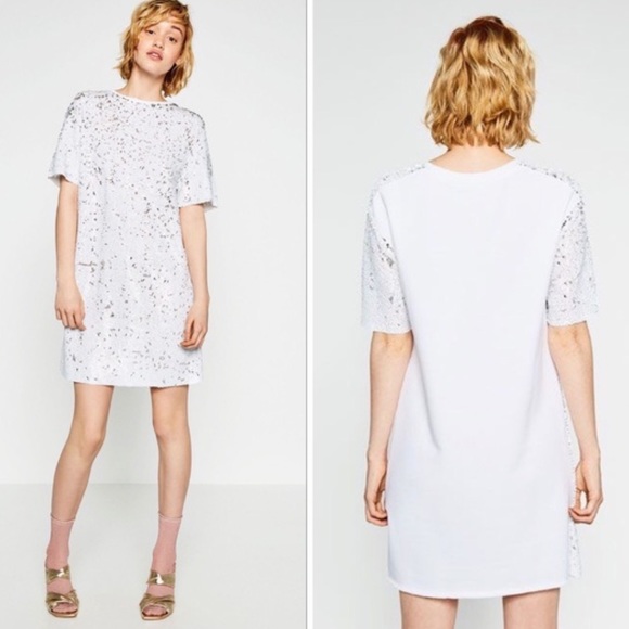 Zara white sequin T shirt dress. Size S - Picture 2 of 6